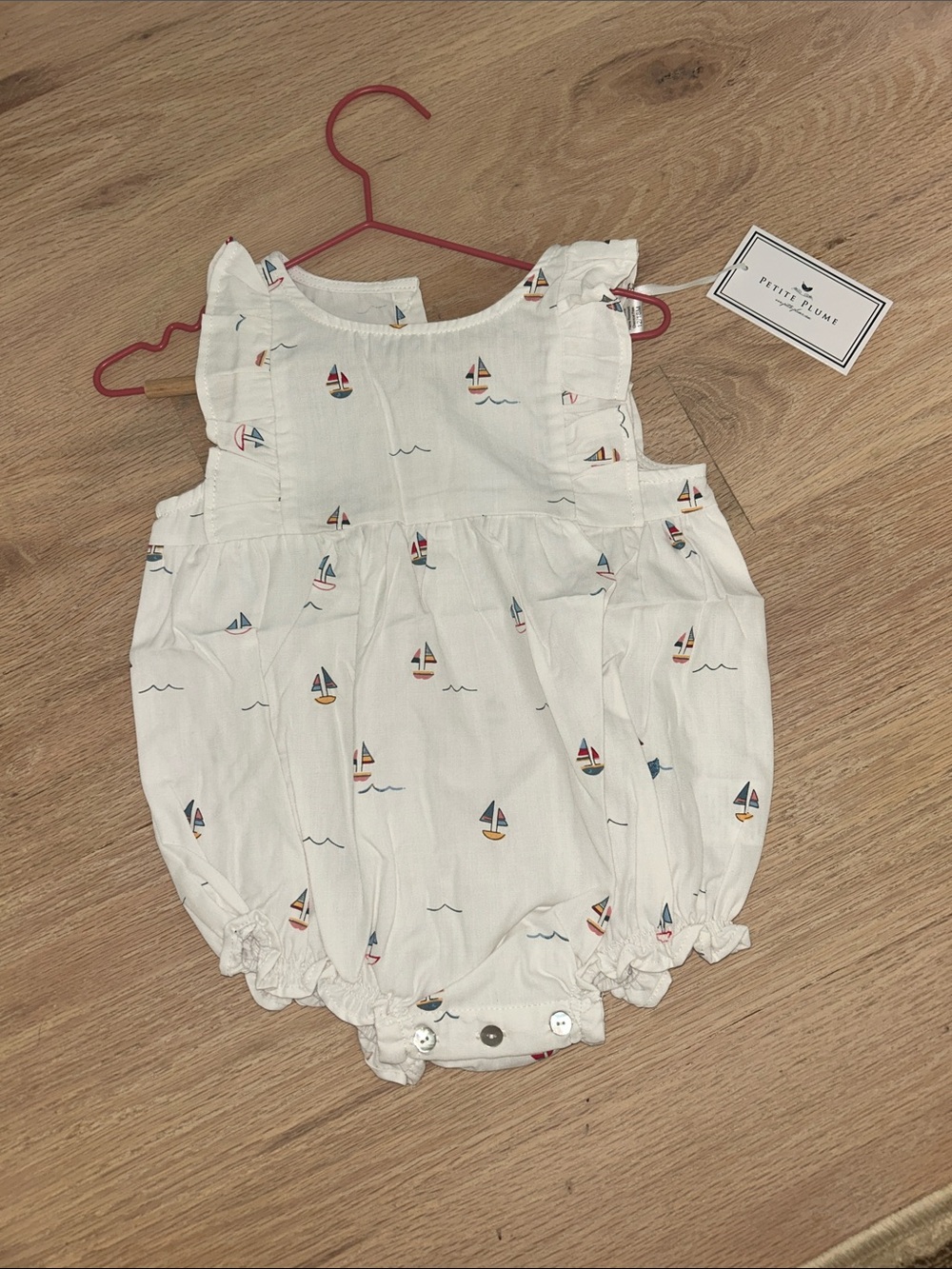 Petit Plume White Sailboat Bubble Romper